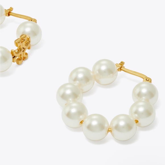 Tory Burch Kira Pearl Hoop Earring Womens Designer Earrings - Picture 2 of 3